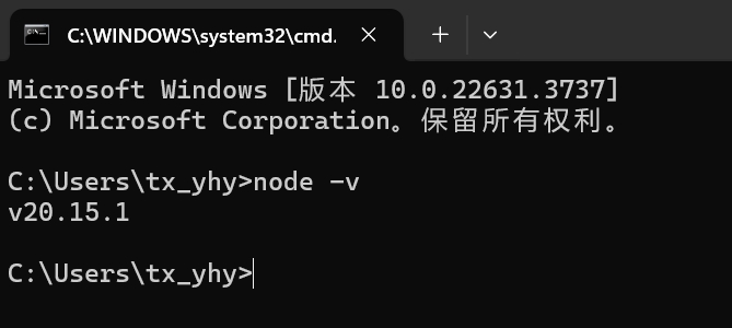 node.js 安装成功截图